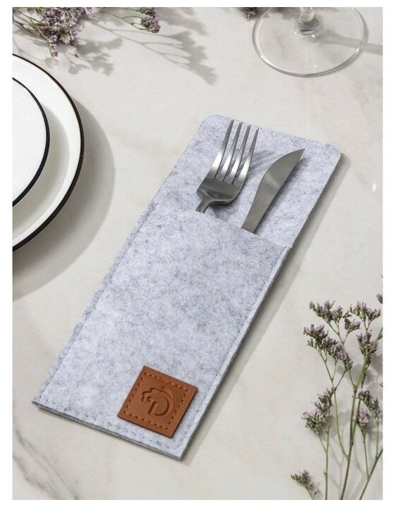 фото Конверт для столовых приборов Доляна «Грэй», 25×10 см, толщина 2 мм, цвет светло-серый