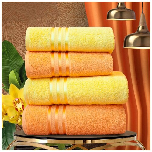 фото Набор из 4 полотенец harmonika цвет: желтый, абрикосовый (50х80 см - 2 шт, 70х130 см - 2 шт) dome