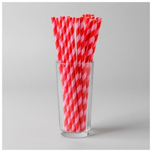 фото Трубочки для коктейля «спираль», набор 25 шт., цвет красно-розовый страна карнавалия