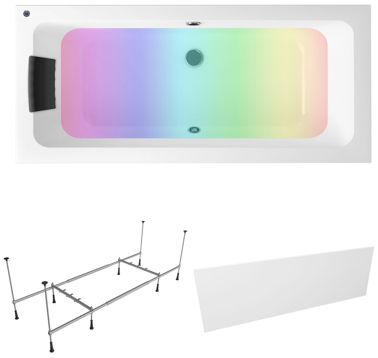 Комплект 5 в 1 Lavinia Boho Pure S4-3710008P, акриловая ванна 180x80 см, каркас, подголовник, лицевой экран, хромотерапия