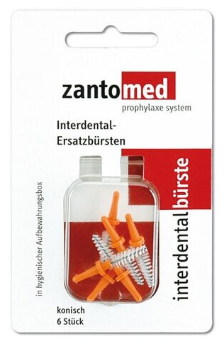 Zantomed Interdental Brush Conical сменные щеточки для межзубных промежутков, конические, оранжевые (6 шт)