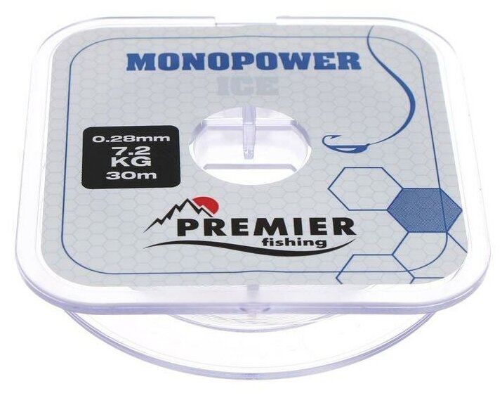 Леска PREMIER fishing MONOPOWER ICE, диаметр 0.28 мм, тест 7.2 кг, 30 м, нейлон, прозрачная