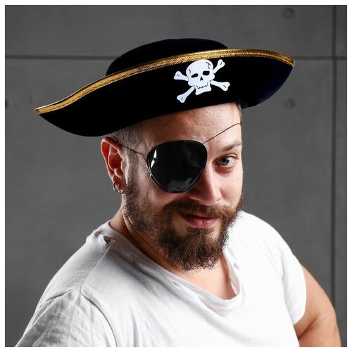 фото Шляпа пиратская, детская, золотистая каемка, р-р. 50 страна карнавалия