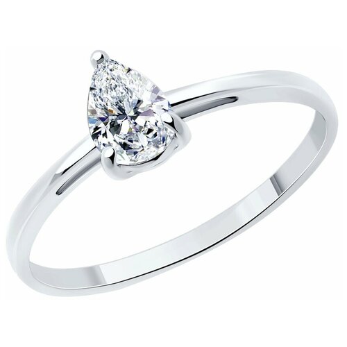 Кольцо SOKOLOV, серебро, 925 проба, родирование, кристалл, размер 19 кольцо из серебра с кристаллом swarovski 93011000 18 5