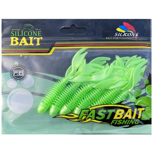 Мягкая приманка силиконовая Silicone Bait Зеленая рыбка рифленая (6 шт.)