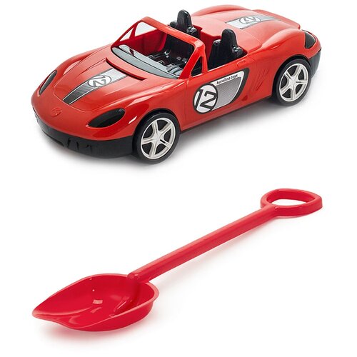 фото Набор игрушек малышу игрушка "детский автомобиль" (кабриолет) красный + лопатка 50 см. красный karolina toys