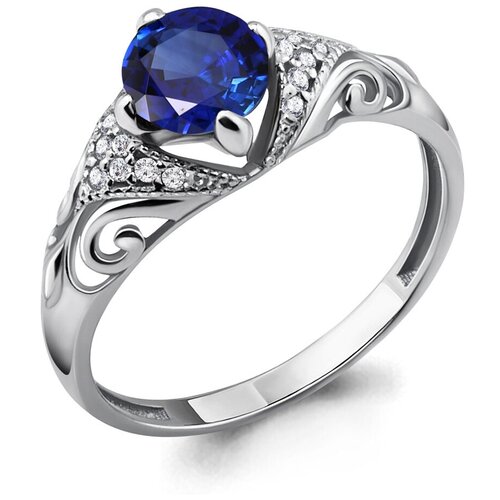 фото Серебряное кольцо aquamarine а63993б с фианитом и гидротермальным сапфиром, размер 19 diamant-online