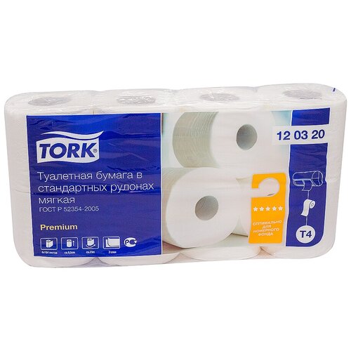 Купить Бумага туалетная 2-сл 8 рул/уп TORK T4 PREMIUM белая SCA 1 уп, белый, первичная целлюлоза, Туалетная бумага и полотенца