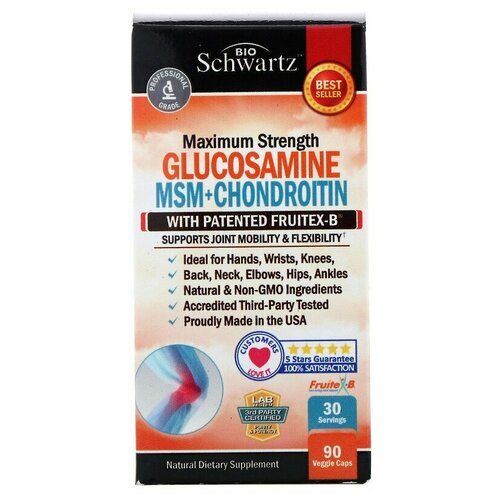 BioSchwartz Maximum Strength Glucosamine MSM+Chondroitin 90 вегетарианских капсул