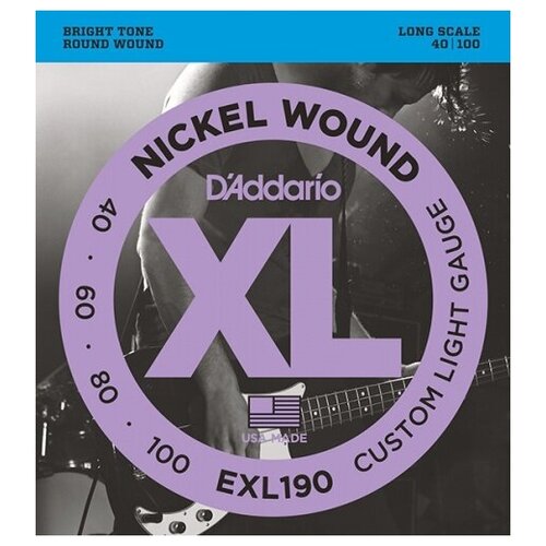 EXL190 XL NICKEL WOUND Струны для бас-гитары Long Custom Light 40-100 D`Addario