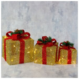 Фигура текстиль"Подарки золотые с красной лентой" 15х20х25 см, 60 Led, 220V, Т/белый Luazon Lighting .