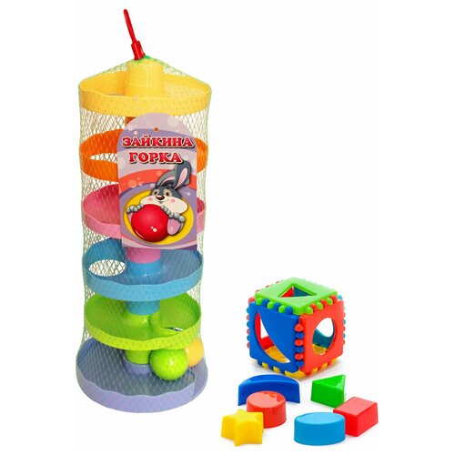 горка для шариков набор 3 в пакете 52902 Развивающие игрушки для малышей Игра Зайкина горка №2 15002 + Игрушка СортерКубик логический малый биплант