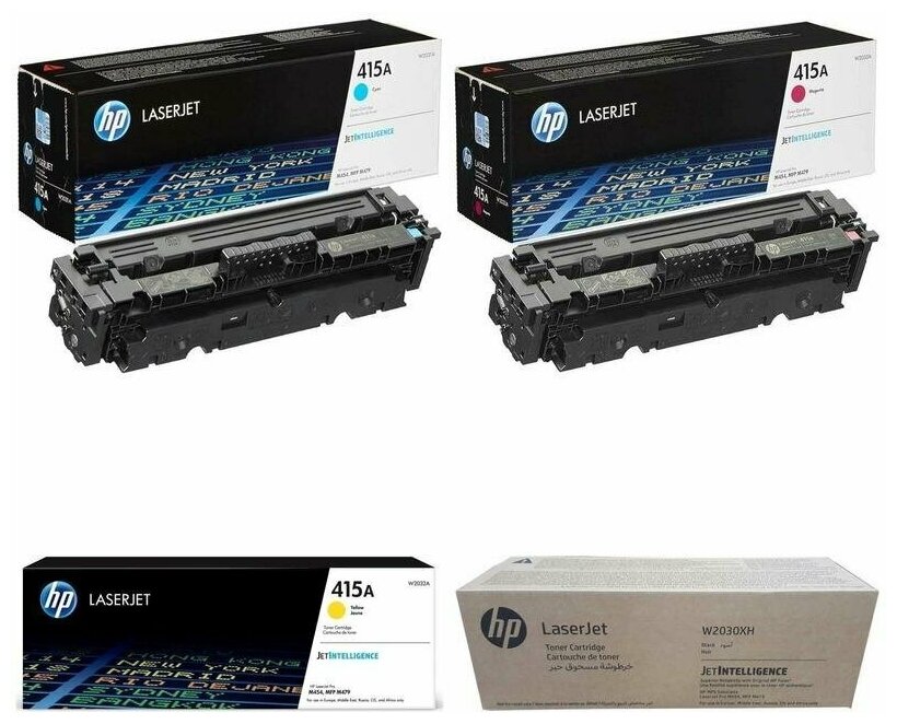 HP Картриджи комплектом HP W2032A-W2033A-W2031A-W2030XH 415A, 415XH полный набор