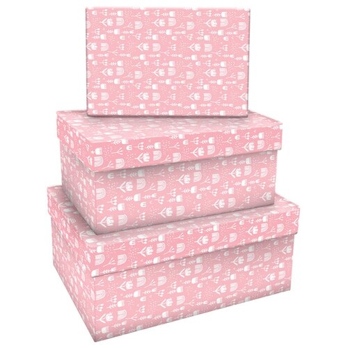 фото Набор подарочных коробок meshu white flowers, 3 шт, розовый