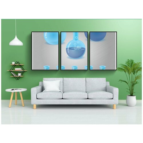 фото Набор модулных постеров для интерьера "стакан, пузыри, фляга" 60x90 см. в тубусе, без рамки lotsprints