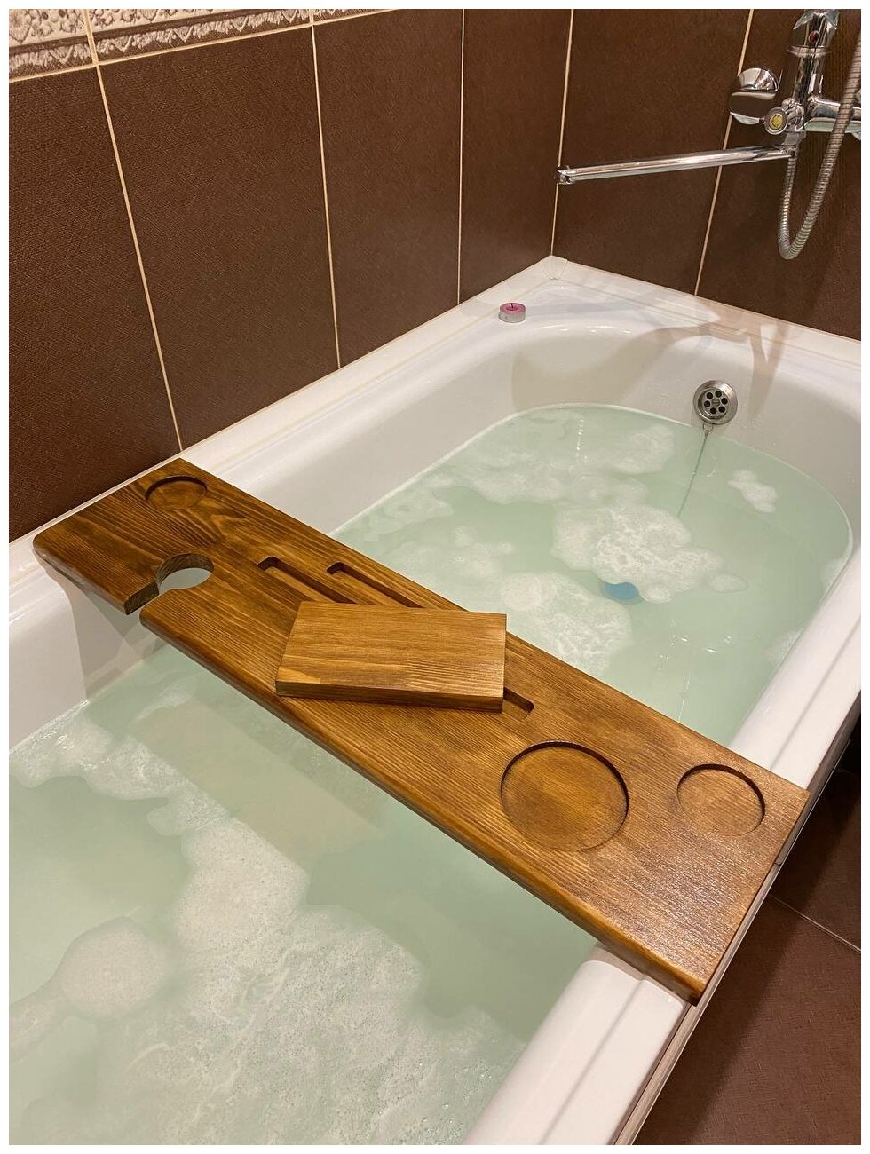 Полка для ванной / Полка для ванны / Столик для ванной деревянный / длина 80 см / на подарок