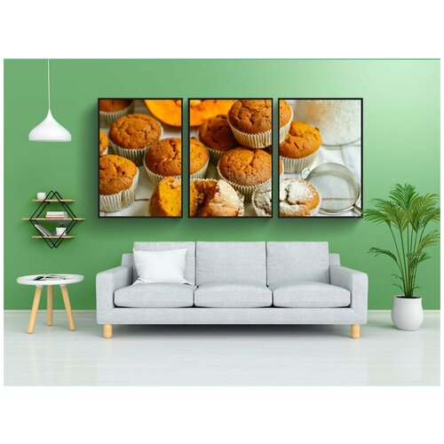 фото Набор модулных постеров для интерьера "кексы, тыквенные маффины, выпечка" 60x90 см. в тубусе, без рамки lotsprints