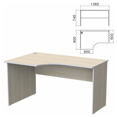 Стол письменный эргономичный "Бюджет", 1360х900х740 мм, левый, дуб шамони светлый, 402662-430
