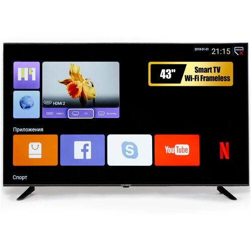Телевизор HOLLEBERG HGTV-LED43UHDS101T2 SmartTVUltraHDFrameless диагональ 43 2499000₽