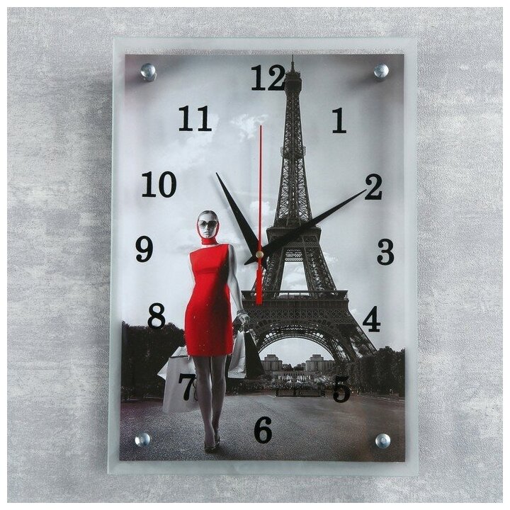 Часы-картина настенные, серия: Город, "Девушка в красном платье в Париже" 25х35 см 1155115