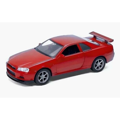 Игрушка Welly Машинка 1:38 Nissan Skyline GT-R R34, пруж. мех, красный игрушка модель машины 1 34 39 nissan skyline gt r r34 игрушка машинка