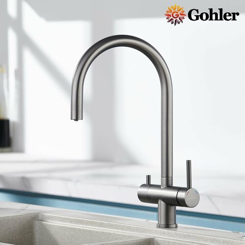 Смеситель для кухни с краном под фильтр для питьевой воды Gohler G4223GR графит