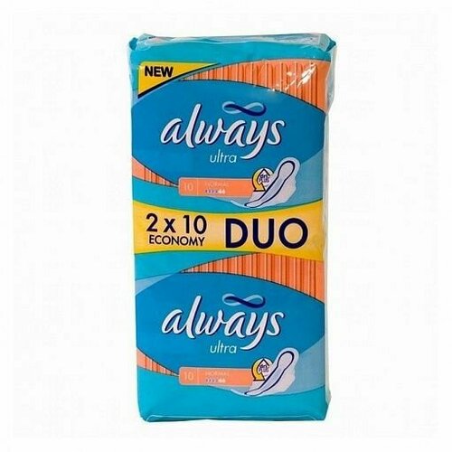 Always Прокладки Ultra Normal Duo, 4 капли, 20 штук в упаковке always infinity с гибким наполнителем и крылышками регулярные 18 прокладок
