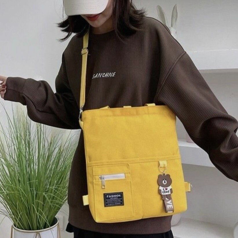 фото Сумка женская шоппер через плечо, на плечо, рюкзак из натурального холщового материала. желтая.