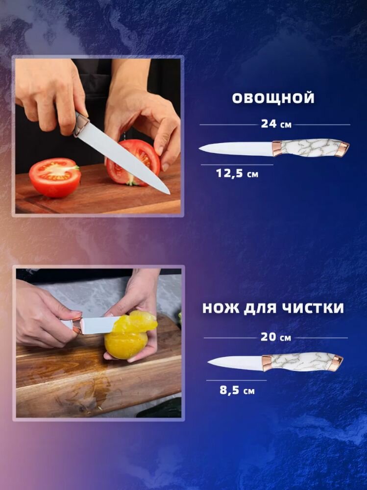 Набор ножей кухонных с подставкой Classmark кухонный для нарезки овощей и картофеля, мяса и сыра, фруктов и хлеба, ножницы в комплекте и точилка - нержавеющая сталь, 7 предметов — фото 1