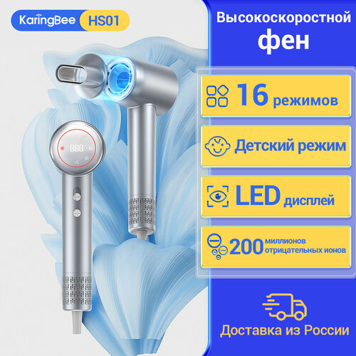 Фен на большой скорости KaringBee HS01 1500 Вт ионизация воздуха Серый 292500₽
