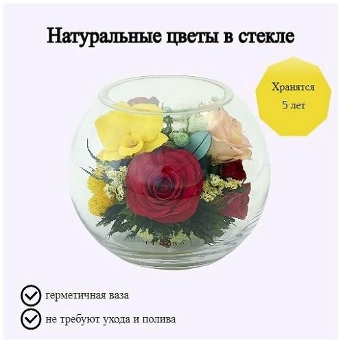 Композиция из натуральных цветов в стекле Fiora, 12х14.5 см