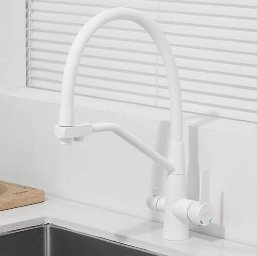 Изображение товара Смеситель для кухни с поворотным изливом и подключением фильтра HAIBA HB76822-8, латунь, цвет: белый