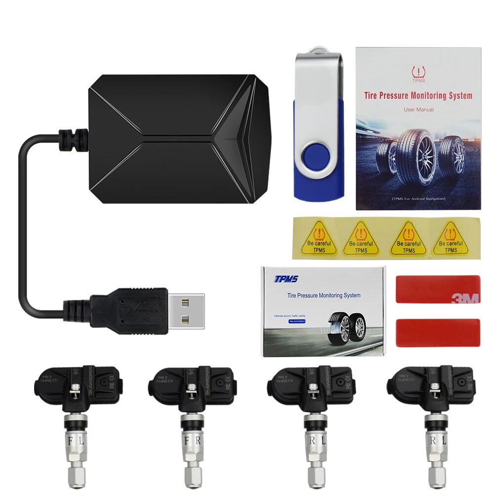 Автомобильная универсальная система контроля давления в шинах TPMS с ЖК-дисплеем и 4 внутренними датчиками, зарядное устройство USB для всех автомобилей, USB TPMS