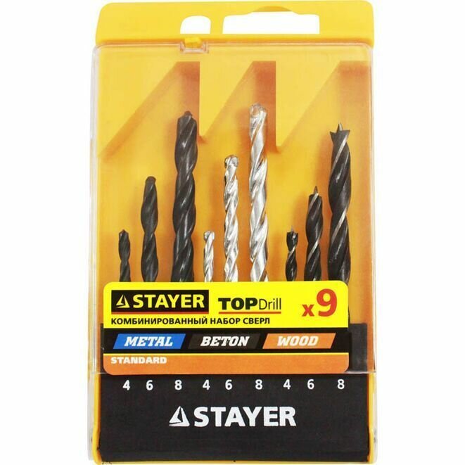Набор сверл комбинированный, STAYER 9 шт.