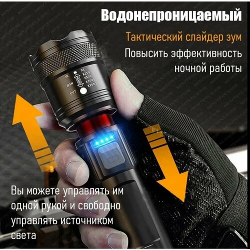 Фонарик "Белый Лазер P50", USB-зарядный, корпус пластик черный