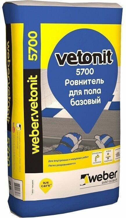 Изображение Weber.vetonit Ровнитель (стяжка пола) первичный 5700 Базовый на цементном вяжущем