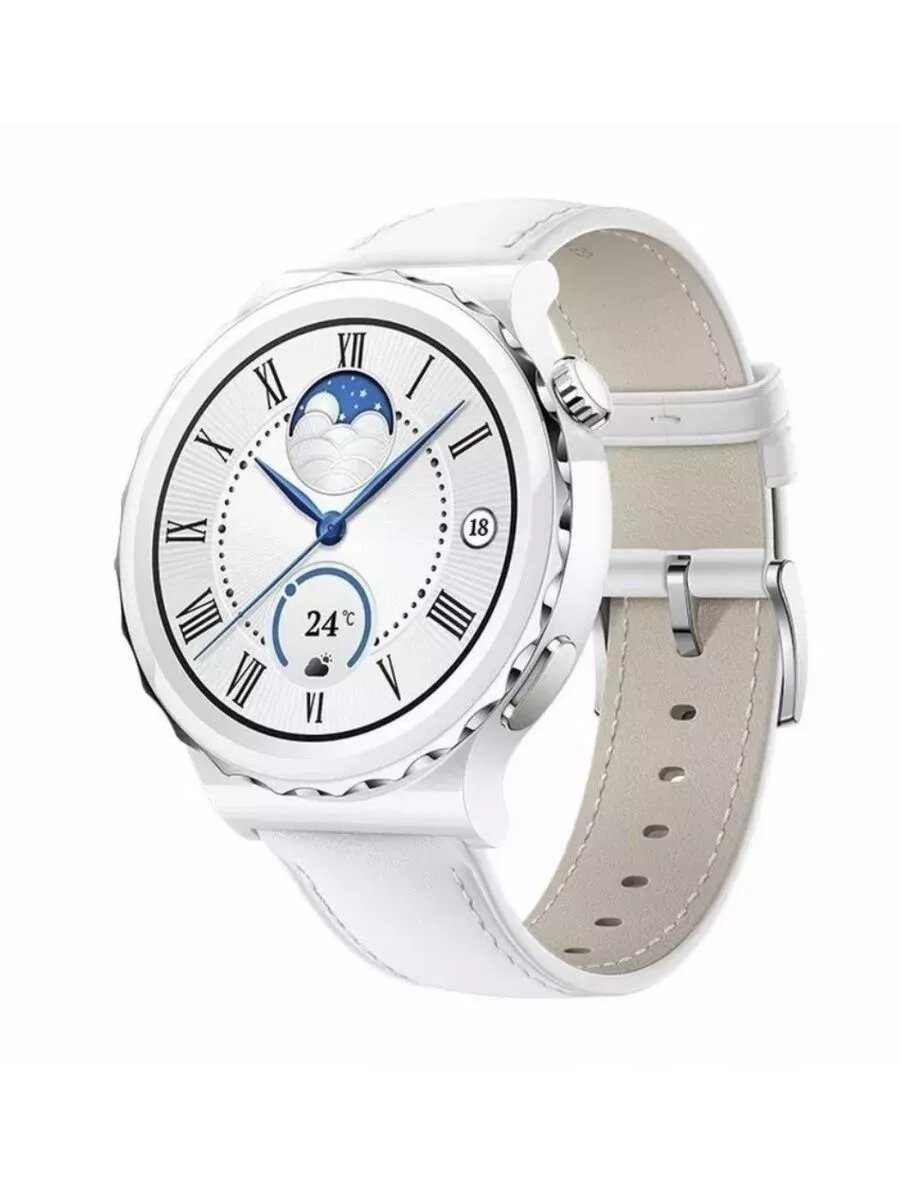 Смарт-часы Huawei Watch GT3 Pro Leather, керамика, сапфир, белый, AMOLED