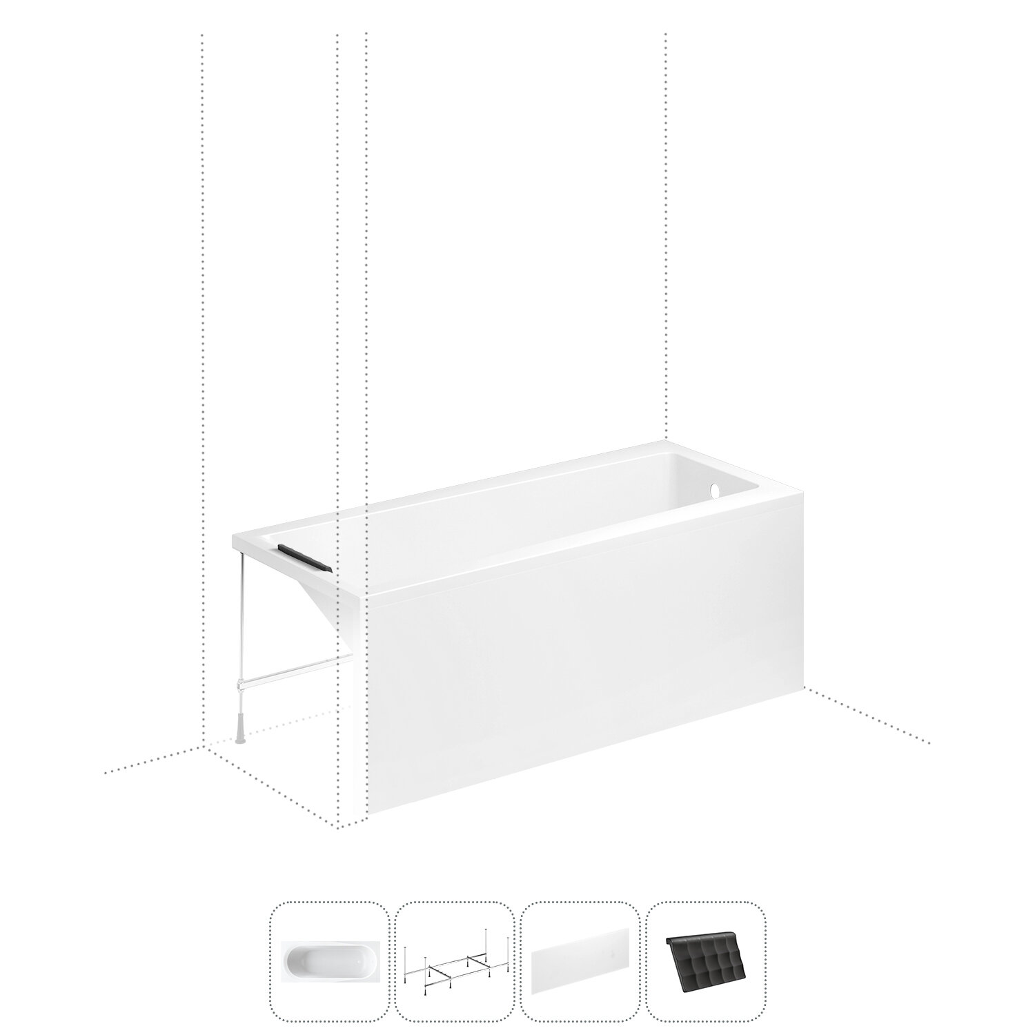 Акриловая ванна 170x75 с каркасом и экраном Lavinia Boho Rock S2-3707075P в наборе 4 в 1: прямоугольная ванна 170 x 75 см, каркас, экран, подголовник
