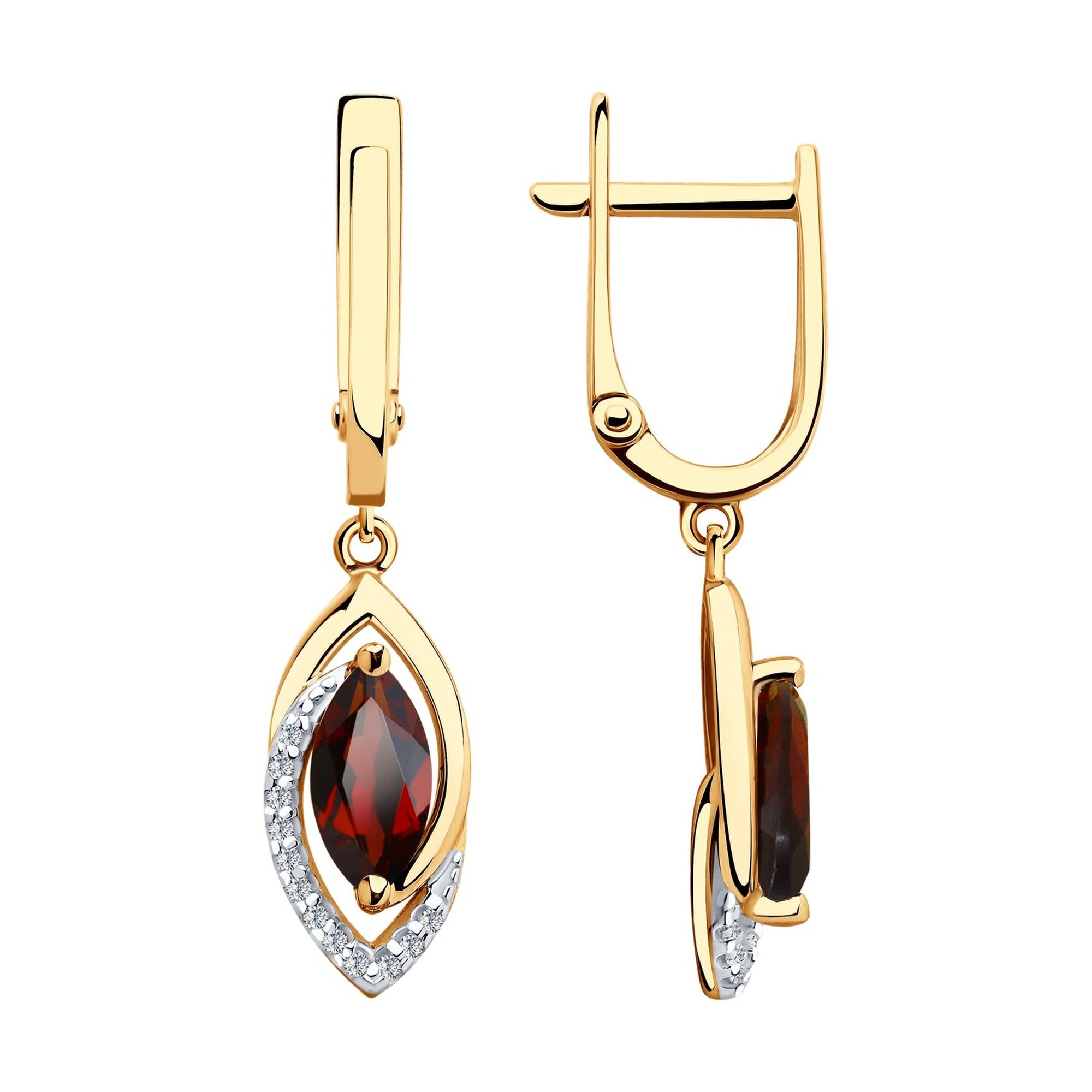 Серьги Diamant online, красное золото, 585 проба, гранат, фианит