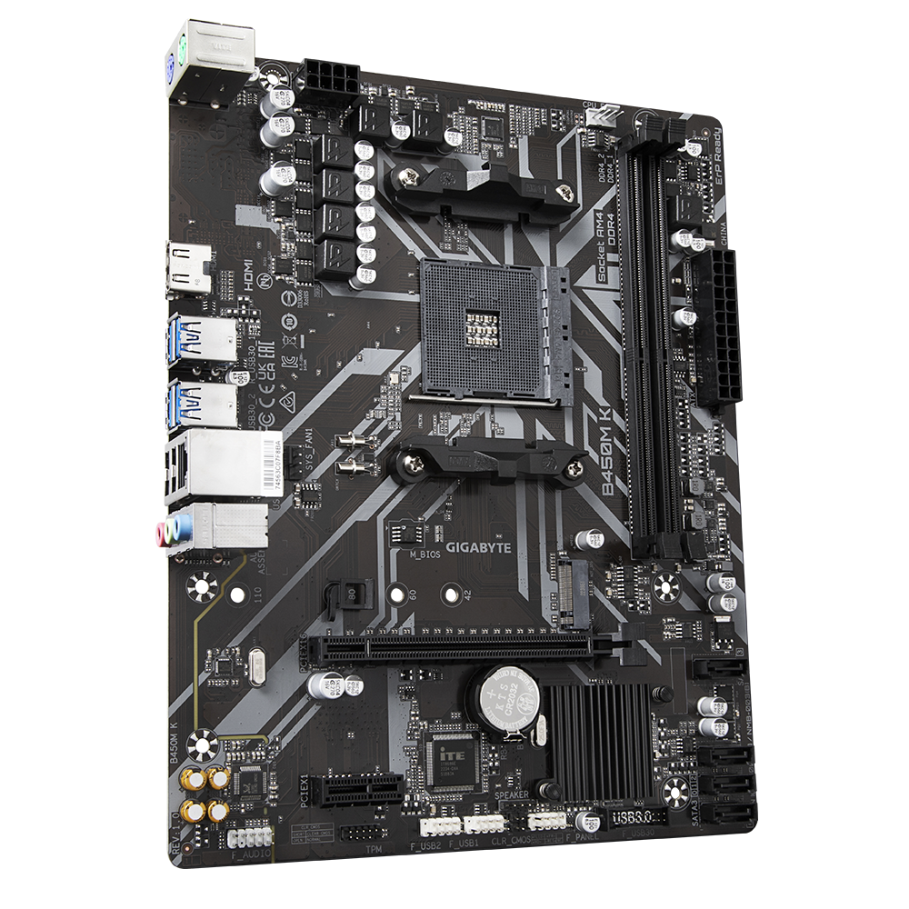 Материнская плата GIGABYTE B450M K сокет AM4 чипсет B450, 2*DDR4, mATX RAID M2 PCI-E — фото 1