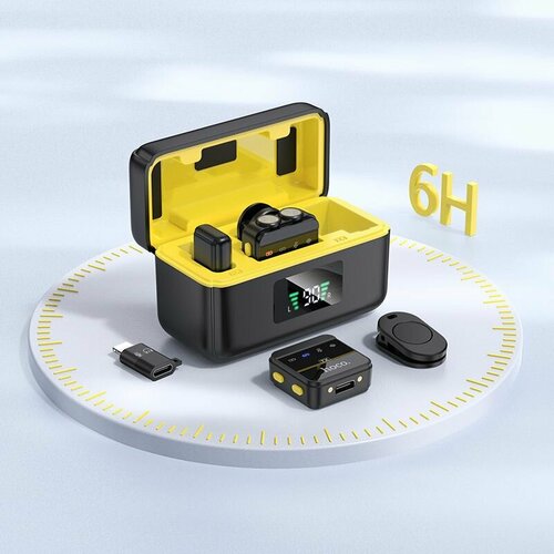 Беспроводной петличный микрофон HOCO L17 Magnetic микрофон приемник 2 в 1 для LightningType-C черный 5522₽