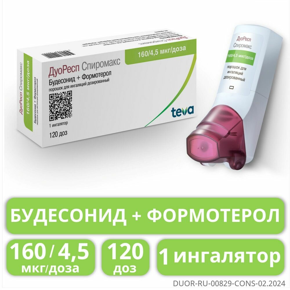 ДуоРесп Спиромакс порошок 160 мкг+4.5 мкг/доза 120 доз