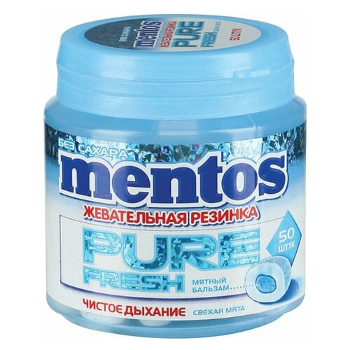 фото Жевательная резинка mentos pure fresh (ментос) "свежая мята", 100 г, банка, 20798