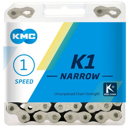 Цепь KMC K1 Narrow 1SP 1/2X3/32X112Links silver/black цепь кмс k1 narrow 1 ск 1 2x3 32х112 арт ztb19234