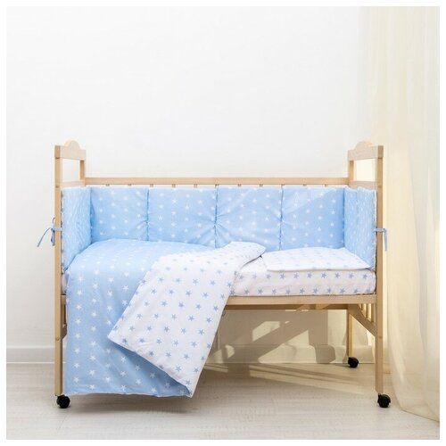 фото Борт в кроватку "подушечки", из 4-х частей, чехлы съемные, цвет голубой, бязь хл100% сонная сказка 3 . yandex market