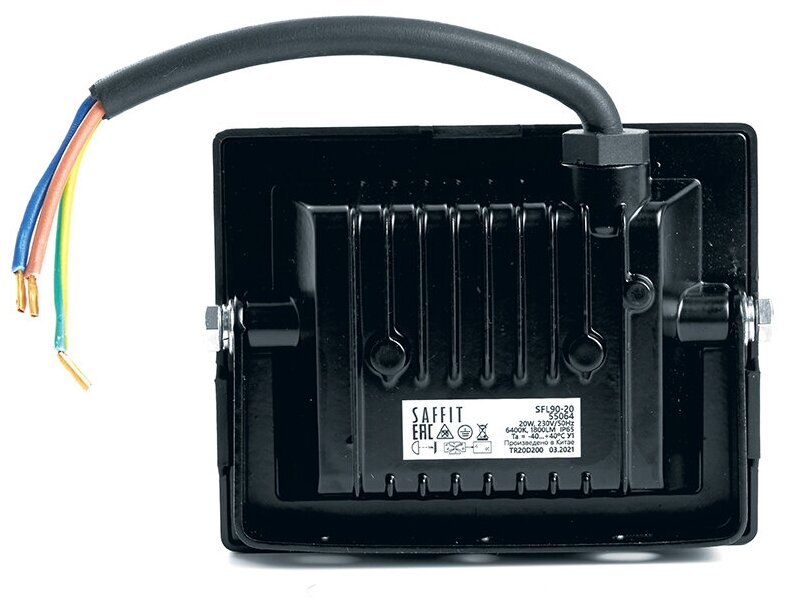 Светодиодный прожектор SAFFIT SFL90-20 2835SMD, 20W 6400K AC220V/50Hz IP65, черный в компактном корпусе 55064 - фотография № 10