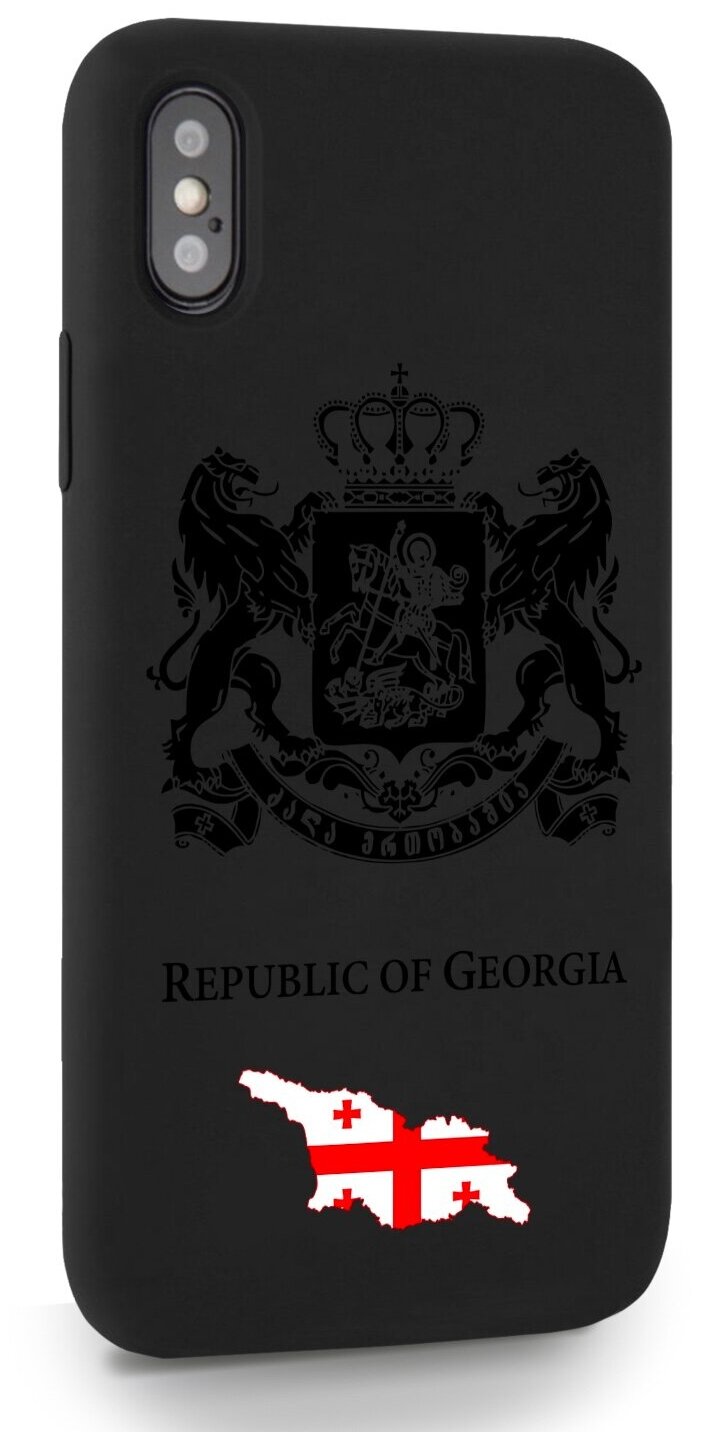 Черный силиконовый чехол SignumCase для iPhone X/XS Черный лаковый Герб Грузии для Айфон 10/10с