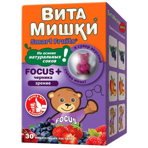 ВитаМишки Focus + черника пастилки жев., 30 шт., черника