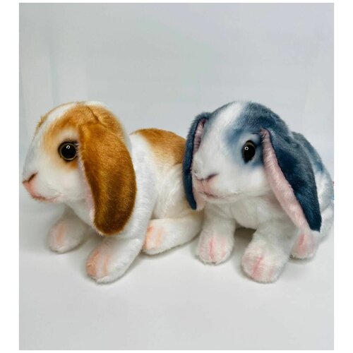 фото Мягкая игрушка натуральный кролик, символ года 2023 , набор из двух кроликов серый и рыжий, 16см acfox