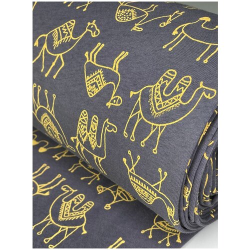 Кулирка Карде 100% хб, принт Верблюды на графитовом 1м*180 см